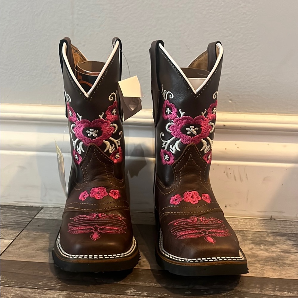 Brown and Pink Kids Cowboy Boots